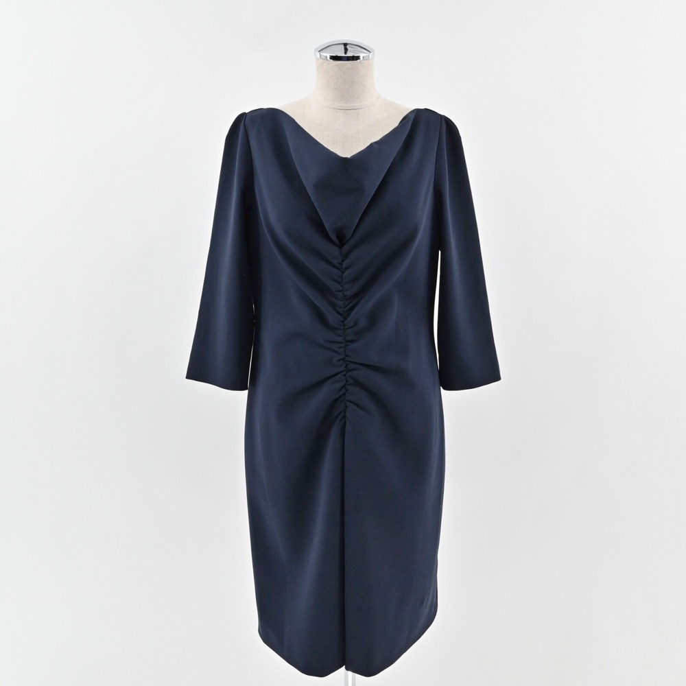 MOSCHINO Ruched Sheath Dress‎ Size 12 Navy Boat Neck 3/4 Sleeve CHEAP AND CHIC